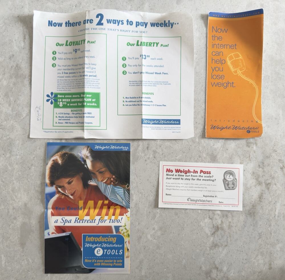 Vintage 2001 Weight Watchers Promotional Fliers RARE!